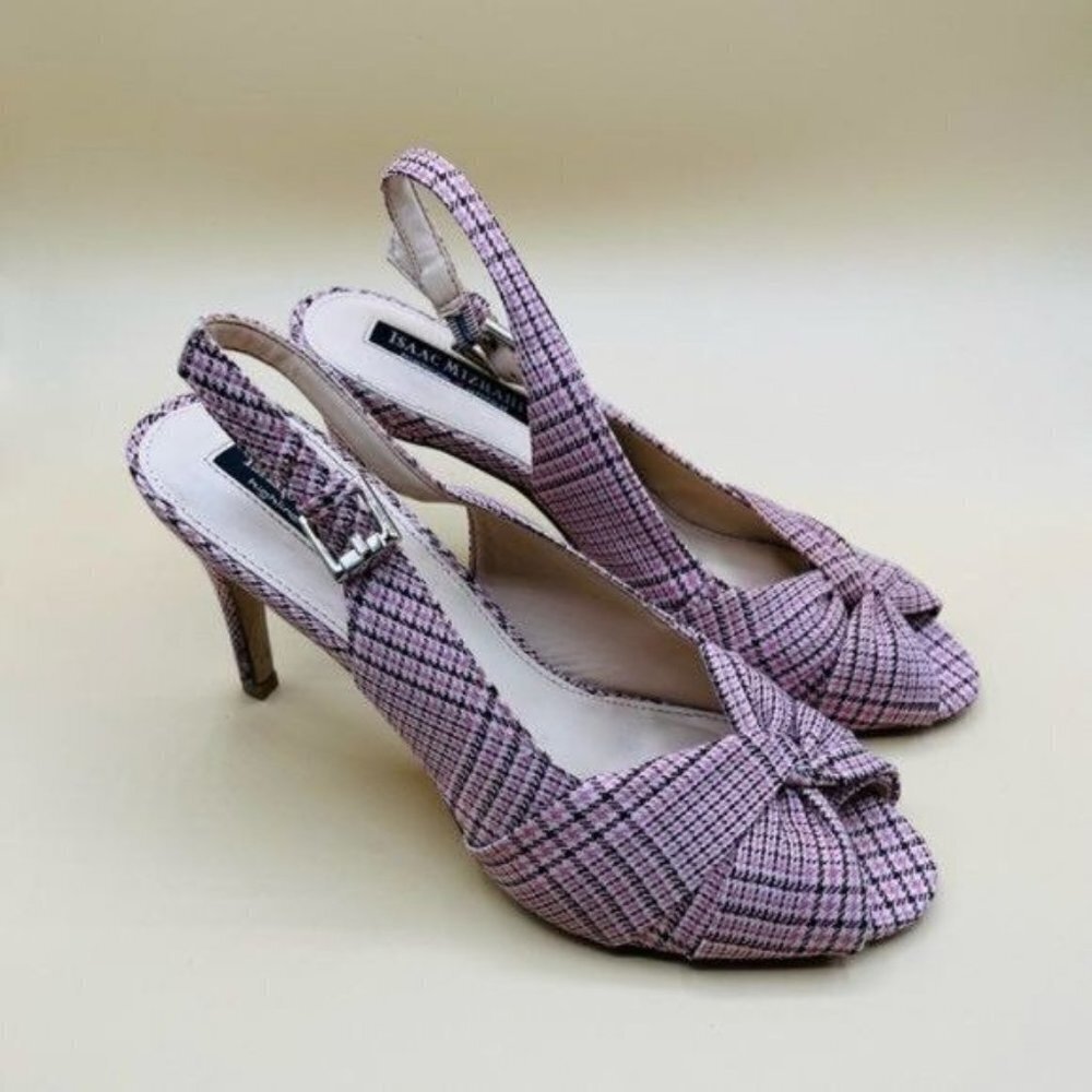 Isaac Mizrahi Plaid Slingback Peep Toe Heels Size 9‎